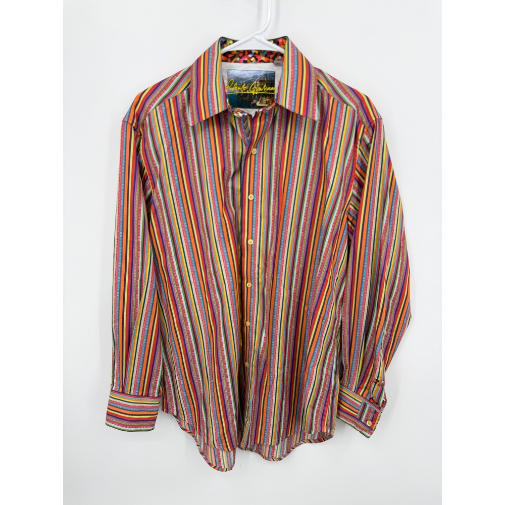 Robert Graham Striped Button Down Shirt Mens M Multicolor Long Sleeve Cotton